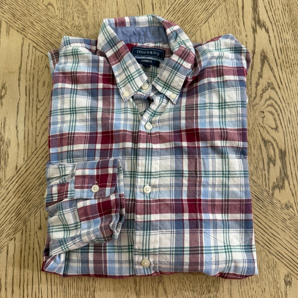 Crown & Ivy Men's XXL Plaid Classic Fit Flannel Button Down Shirt Long Sleeve